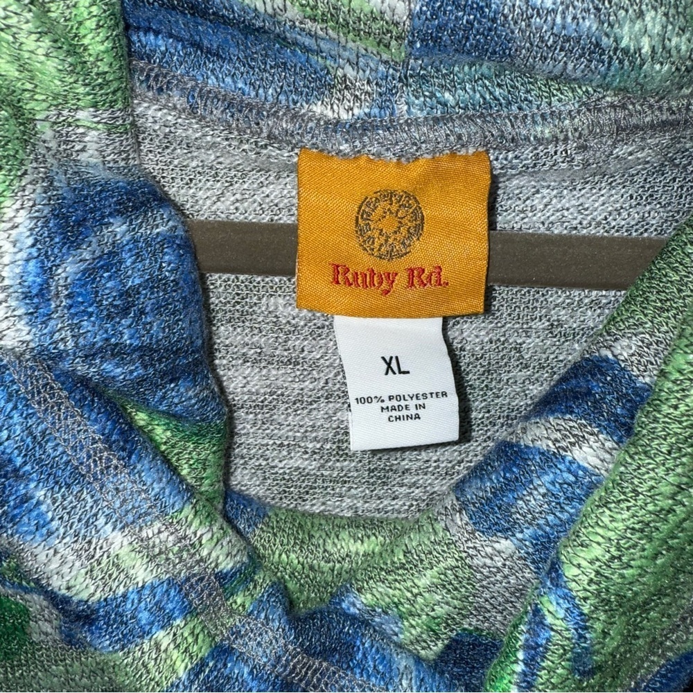 Ruby Rd. Green and Blue Patterned Hoodie - Picture 5 of 6